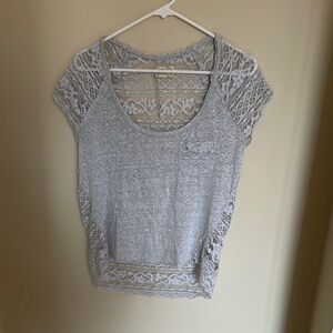 Hollister Gray Lace Cap Sleeve Blouse